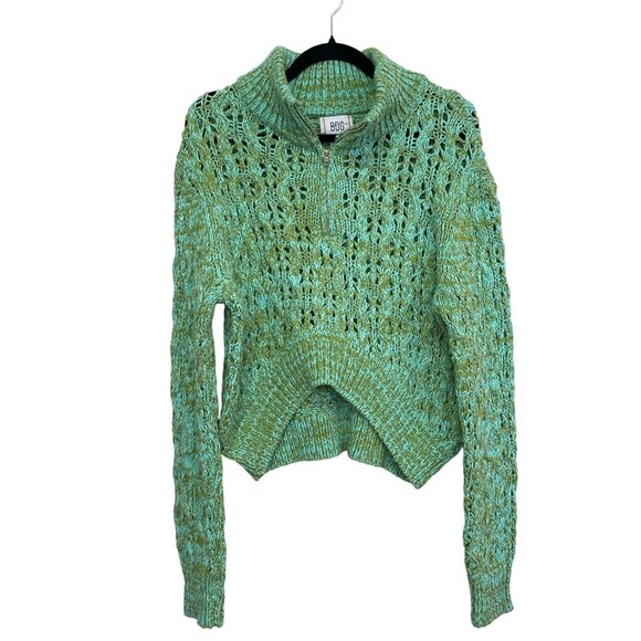 Urban Outfitters BDG Killian Quarter-Zip Pointelle Green Knit Sweater Sz Small - Picture 5 of 5